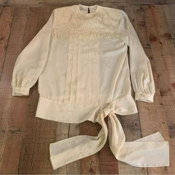 In the Mood vintage grandma core pale yellow lace blouse with skirt size 12 - Picture 2 of 13
